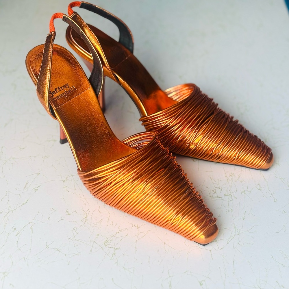 Jeffrey Campbell Slingback Heel in Metallic Copper Orange Coiled Design Size 6